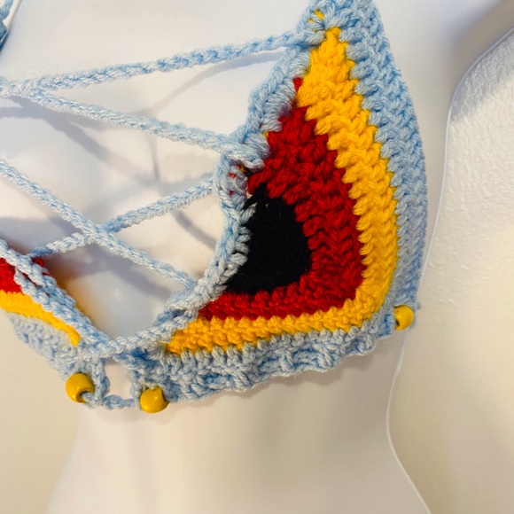 Crochet Laced Bead Bralette Blue Red Black Yellow - Picture 5 of 7